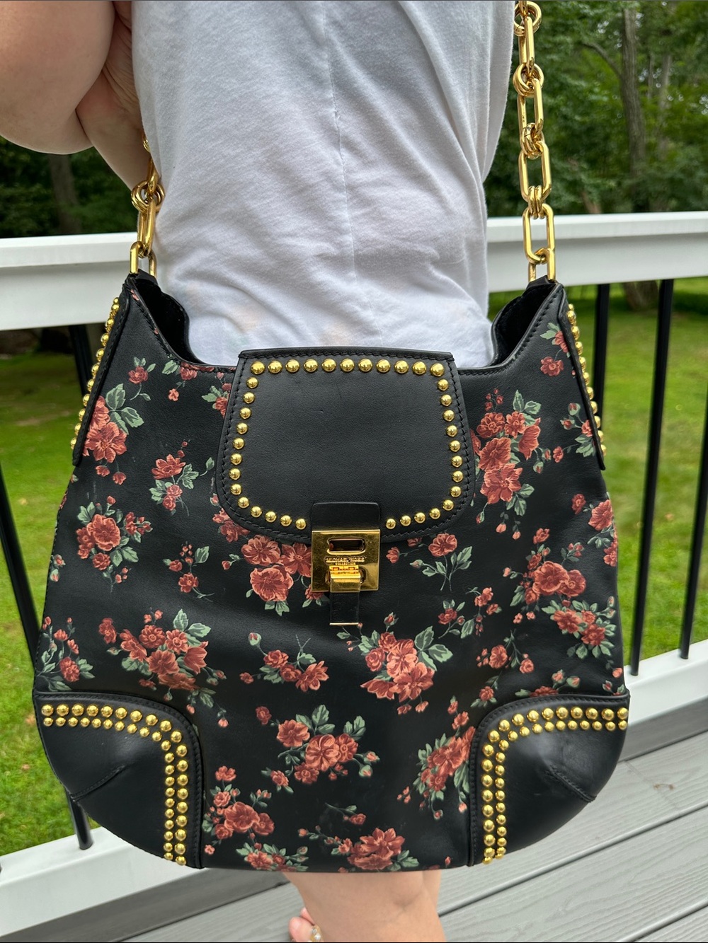Michael Kors Collection Bancroft Oversized Floral Calf Leather Shoulder Bag - Picture 2 of 16
